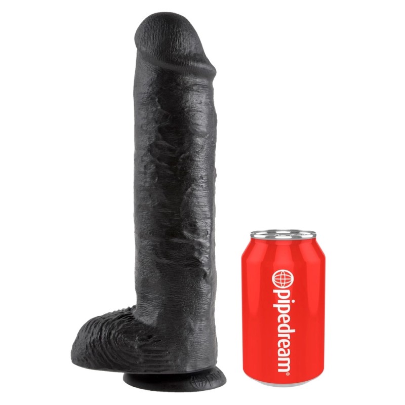 King Cock - Realistyczne Dildo Z Żołędziem Jądrami I Żyłkami 28 CM Czarny